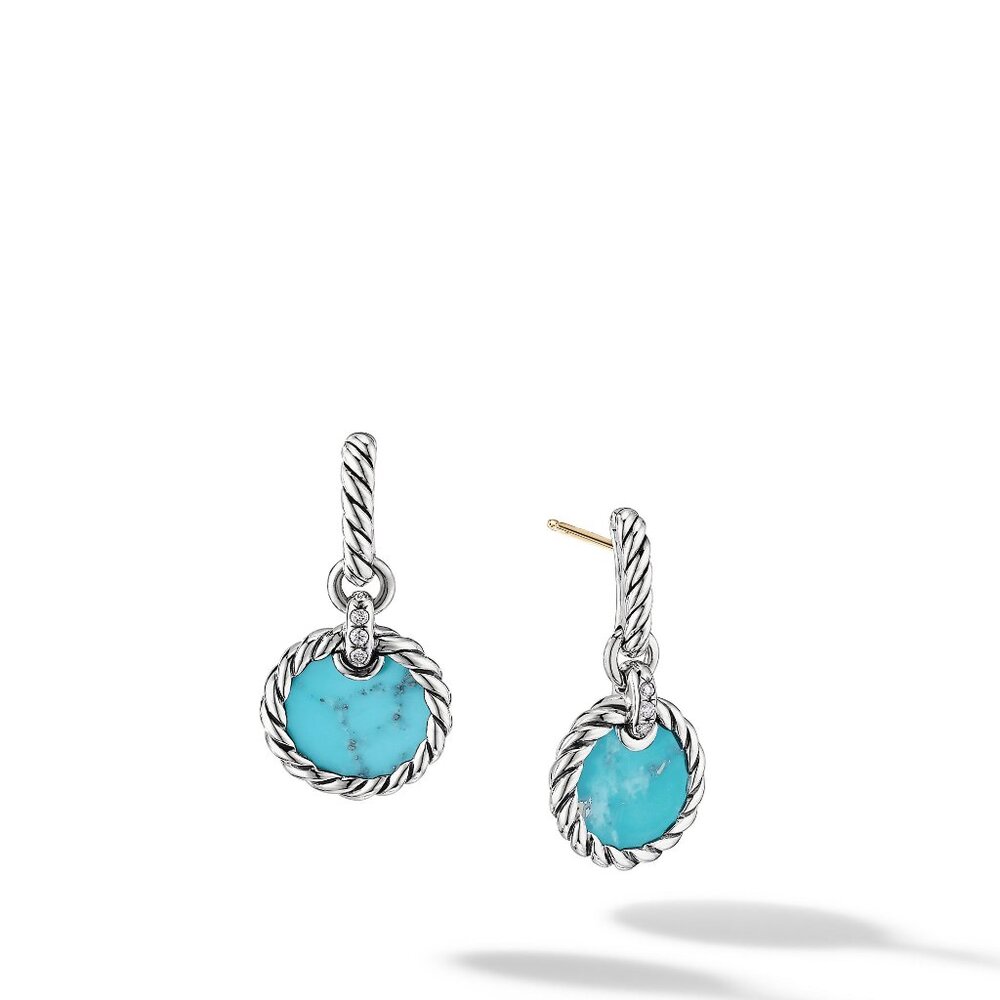 David Yurman Earrings in Sterling Silver with Turquoise and Pave Diamonds NWT